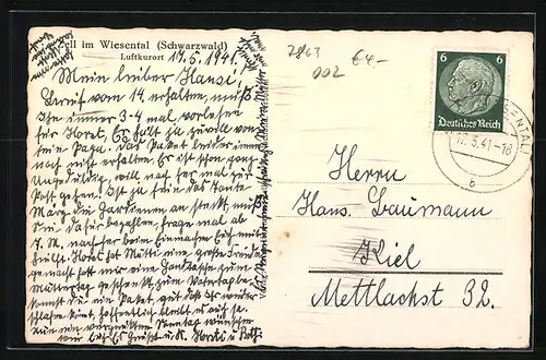 AK Zell im Wiesental (Schwarzwald), Ortsansicht mit Kirche