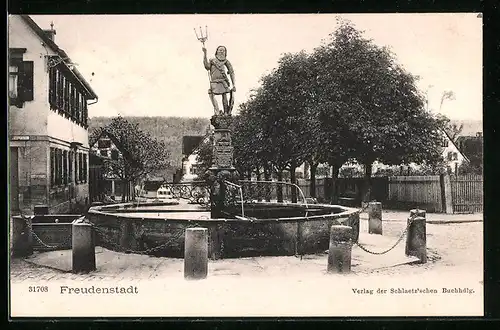 AK Freudenstadt, Ortspartie mit Brunnen