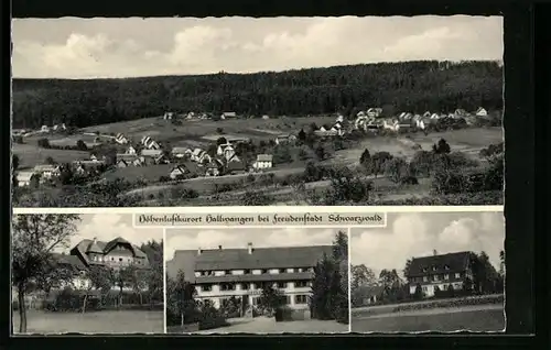 AK Hallwangen bei Freudenstadt /Schwarzwald, Ortsansicht und drei Gebäude aus dem Ort