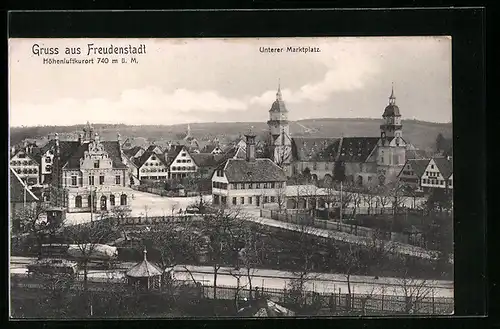 AK Freudenstadt, Unterer Marktplatz aus der Vogelschau