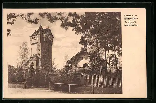 AK Grafenwöhr, Forstamt und Wasserturm auf dem Truppenübungsplatz
