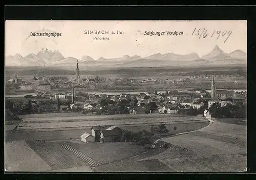 AK Simbach am Inn, Panorama mit Dachsteingruppe und Salzburger Voralpen