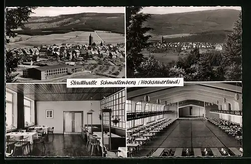 AK Schmallenberg (Hochsauerland), Ortsansicht und drei Ansichten von der Stadthalle