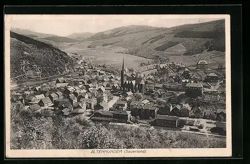 AK Altenhundem (Sauerland), Totalansicht von einem Berg aus