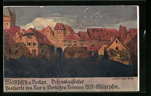 Künstler-AK Wimpfen a. Neckar, Hohenstaufentor