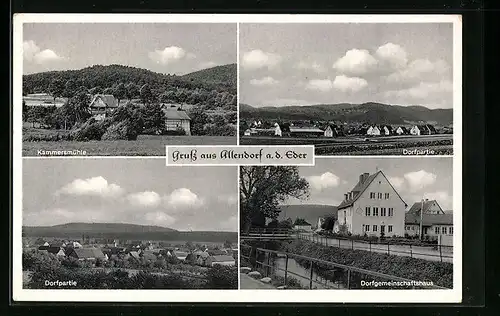 AK Allendorf a. d. Eder, Dorfpartie, Kämmersmühle, Dorfgemeinschaftshaus