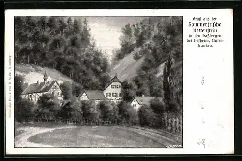 Künstler-AK Rottenstein, Gasthof und Pension August Pfeiffer