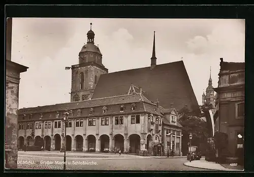 AK Dessau, Grosser Markt und Schlosskirche