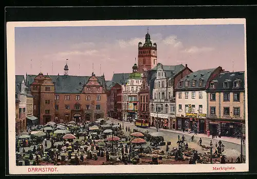 AK Darmstadt, Marktplatz mit Verkaufsständen