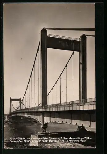 AK Köln-Mülheim, Neue Hängebrücke (Bauzeit Juni 1927-Oktober 1929)
