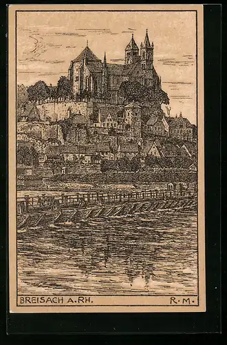Künstler-AK Breisach a. Rh., Teilansicht mit Schloss