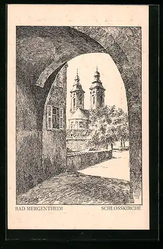 Künstler-AK Bad Mergentheim, Schlosskirche