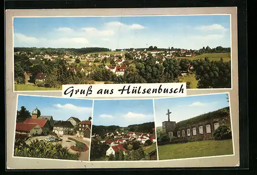 AK Hülsenbusch, Ortsansicht und drei Ansichten aus dem Ort