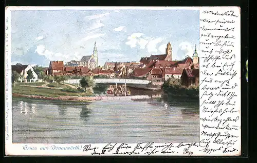 AK Donauwörth, Teilansicht mit Flussbrücke