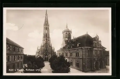 AK Bühl / Baden, Rathaus und Kirche