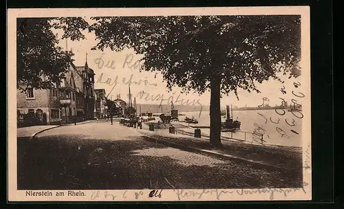 AK Nierstein am Rhein, Promenade am Rheinufer