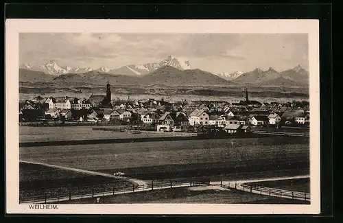 AK Weilheim, Gesamtansicht mit Gebirgswand