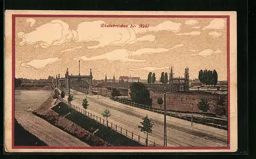 AK Kehl a. Rh., Rheinbrücken mit Stadtblick