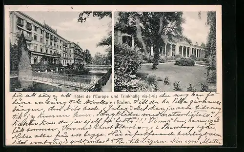AK Baden-Baden, Hotel de l'Europe und Trinkhalle