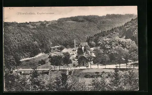 AK Pforzheim, Gasthaus Kupferhammer vom Berg aus gesehen