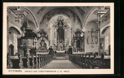 AK Offenburg, Inneres der Stadtpfarrkirche z. Hl. Kreuz