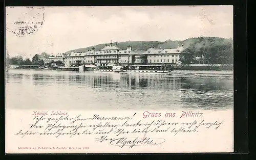 AK Dresden-Pillnitz, Kgl. Schloss von der Elbe aus gesehen