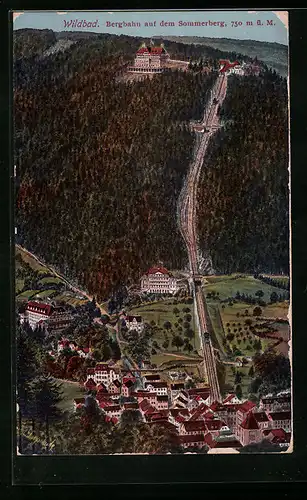 AK Wildbad, Bergbahn auf dem Sommerberg, Ortspanorama