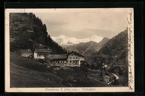 AK Gressonay-Saint-Jean, Tschuggen, Gebäudepartie im Gebirge