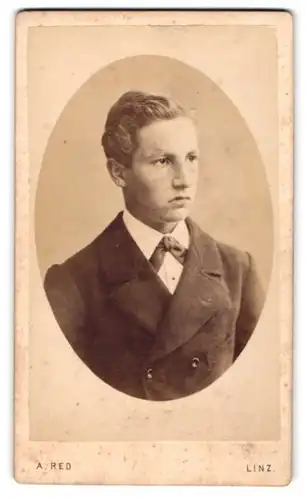 Fotografie August Red, Linz, Landstr., Portrait junger Bursche im Anzug