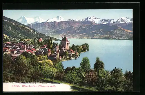 AK Oberhofen, Ortsansicht am Thunersee