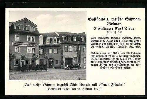 AK Weimar, Gasthaus zum weissen Schwan