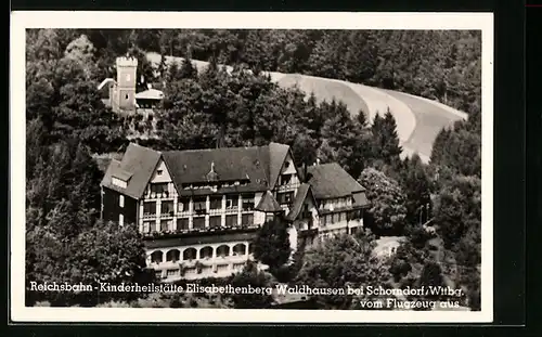 AK Waldhausen bei Schorndorf, Reichsbahn-Kinderheilstätte Elisabethenberg vom Flugzeug aus