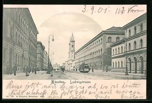 AK München, Strassenbahn in der Ludwigstrasse