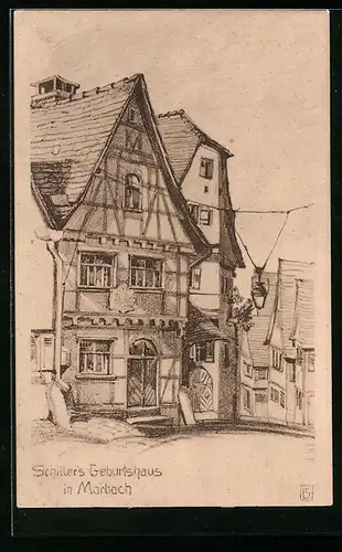 Künstler-AK Marbach, Schillers Geburtshaus