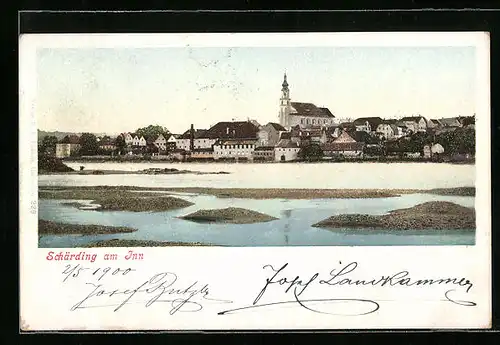 AK Schärding am Inn, Teilansicht mit Inn-Ufer