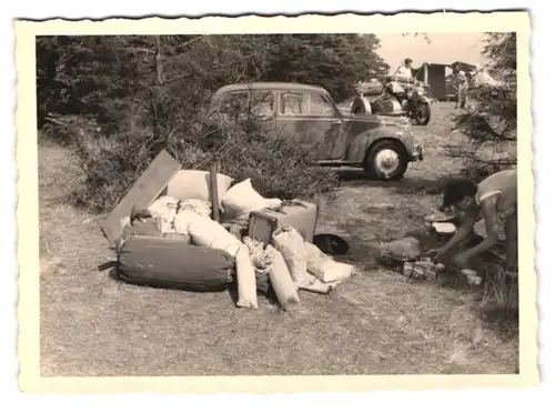 48 Fotografien Ansicht Sonderborg, Zelturlaub, Camping mit Fiat Topolino, Bademode, Windmühle, Klappbrücke, Motorrad