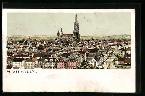 Lithographie Ulm, Teilansicht mit Münster