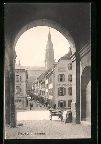 AK Heidelberg, Strasse Steingasse mit Bäckerei & Gasthaus durch Tor