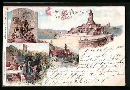 Lithographie Kyffhäuser, Denkmal, Barbarossa, Gasthaus