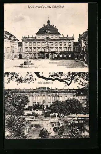 AK Ludwigsburg, Blick auf Schlosshof und Schlossgarten