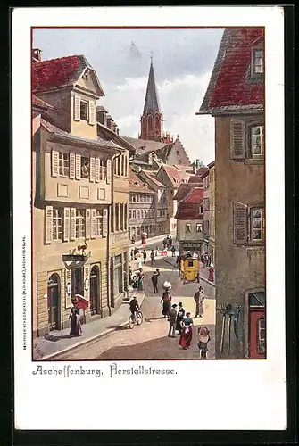 AK Aschaffenburg, Geschäftige Herstallstrasse