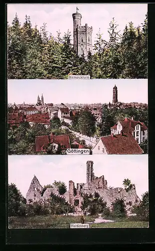 AK Göttingen, Ortsansicht, Bismarckturm und Hardenberg