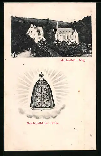AK Marienthal i. Rhg., Ortsansicht mit Kirche, Gnadenbild der Kirche