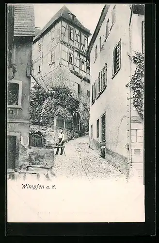 AK Wimpfen a. N., Strassenpartie mit Fachwerkhaus