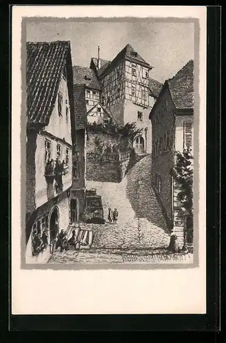 Künstler-AK Wimpfen am Neckar, Blick in das Apothekengässchen