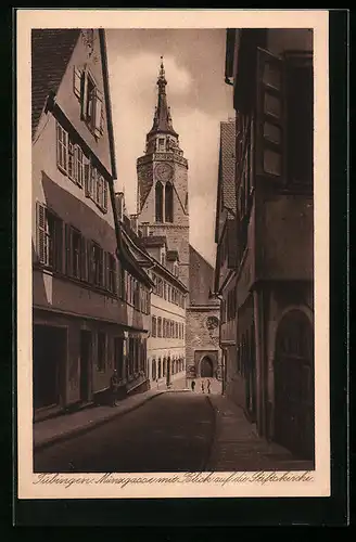 AK Tübingen, Münzgasse mit Blick auf die Stiftkirche