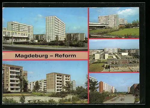 AK Magdeburg-Reform, Poliklinik, Wladimir-Komarow-Strasse, HO-Kaufhalle, Ortsansicht