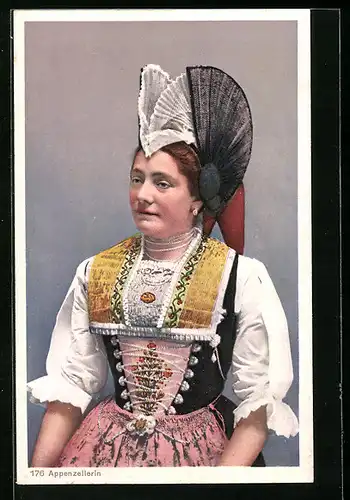 AK Appenzellerin in Trachtenkleidung