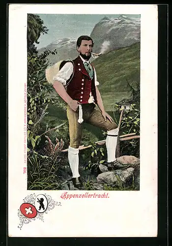 AK Schweizer in Appenzellertracht mit Tabakspfeife
