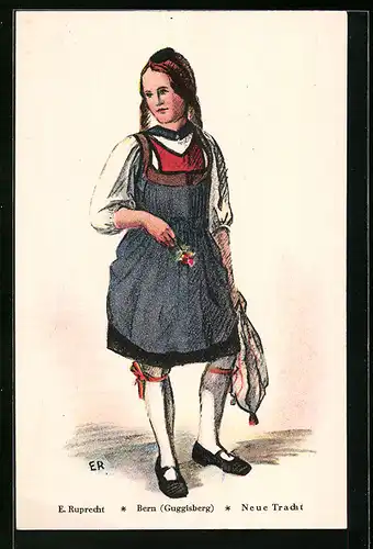 Künstler-AK Guggisberg, Junge Frau in neuer Tracht